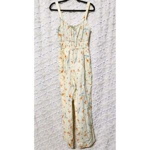 Paige Floral‎ Jumpsuit Size S Feminine Dainty Tencel Ivory Orange Blue Flowers